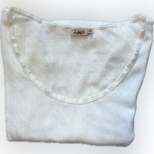 Faherty Pointelle White Long Sleeve Lace Scoop Neck Long Sleeve Top S